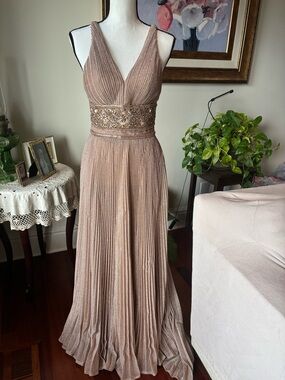 Beaded V-Neck Maxi Dress in Rose Gold
